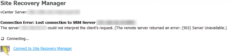 connection errors lost connection to srm server