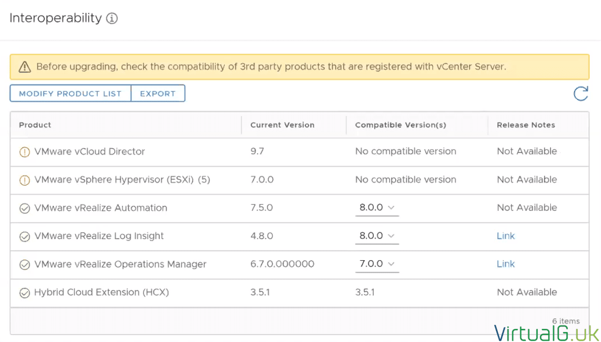 vmware vcenter versions