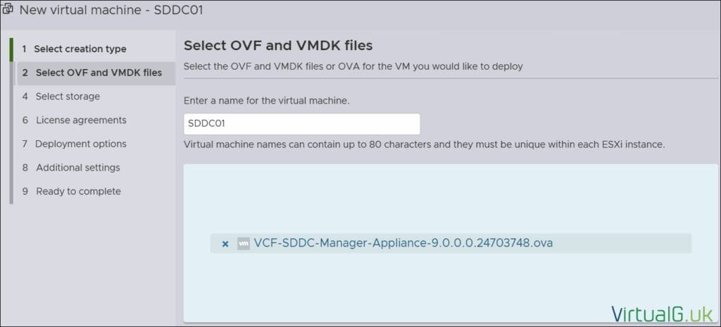 Select the VCF9 OVA