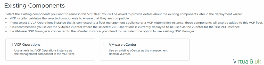 Select Existing VCF 9 Components