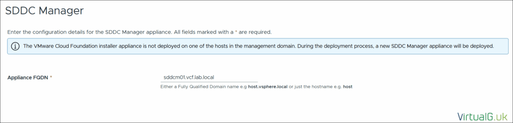 Enter the FQDN for the VCF 9 SDDC Manager Appliance