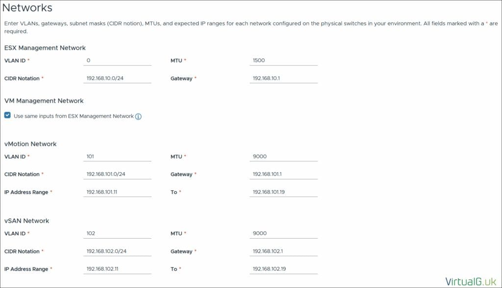 Networks for VCF 9 Installation