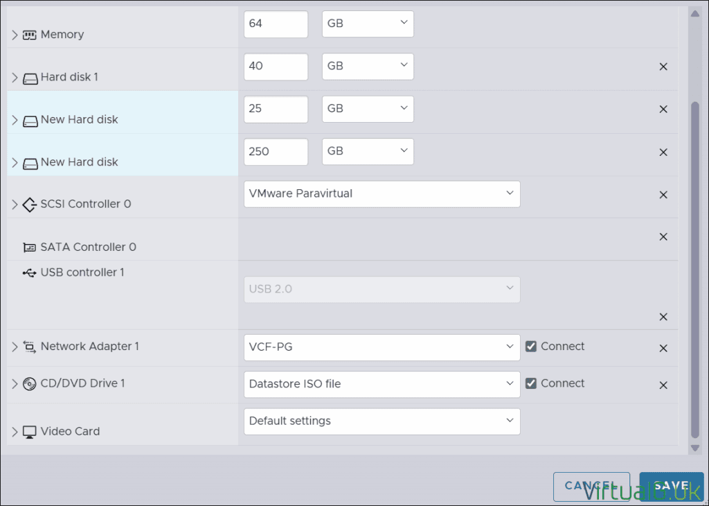 Set Hardware Configuration for the Nested ESXi VMs for VCF 9