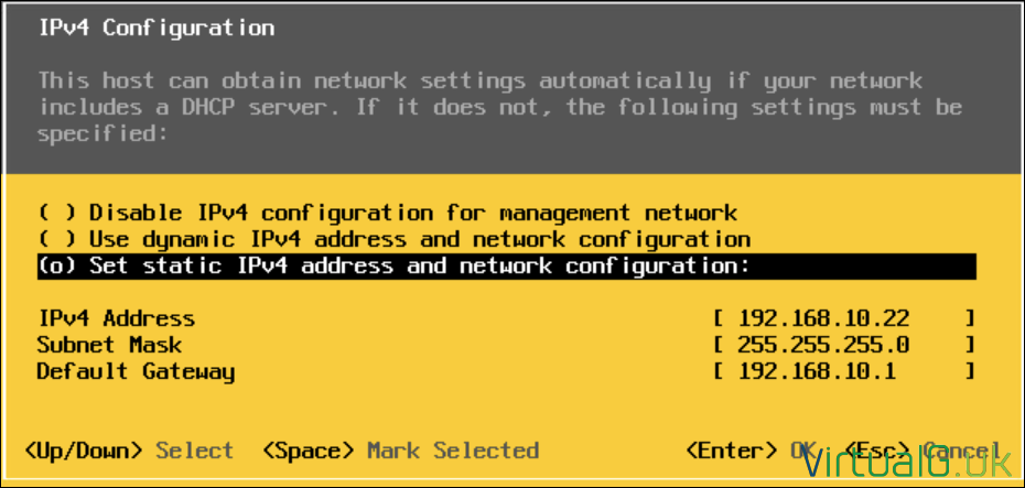 Set Static IP on the Nested ESXi 9 Host for VCF 9